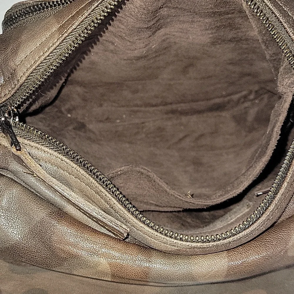 Free People Christiansen Camo Brown Leather Bag EUC